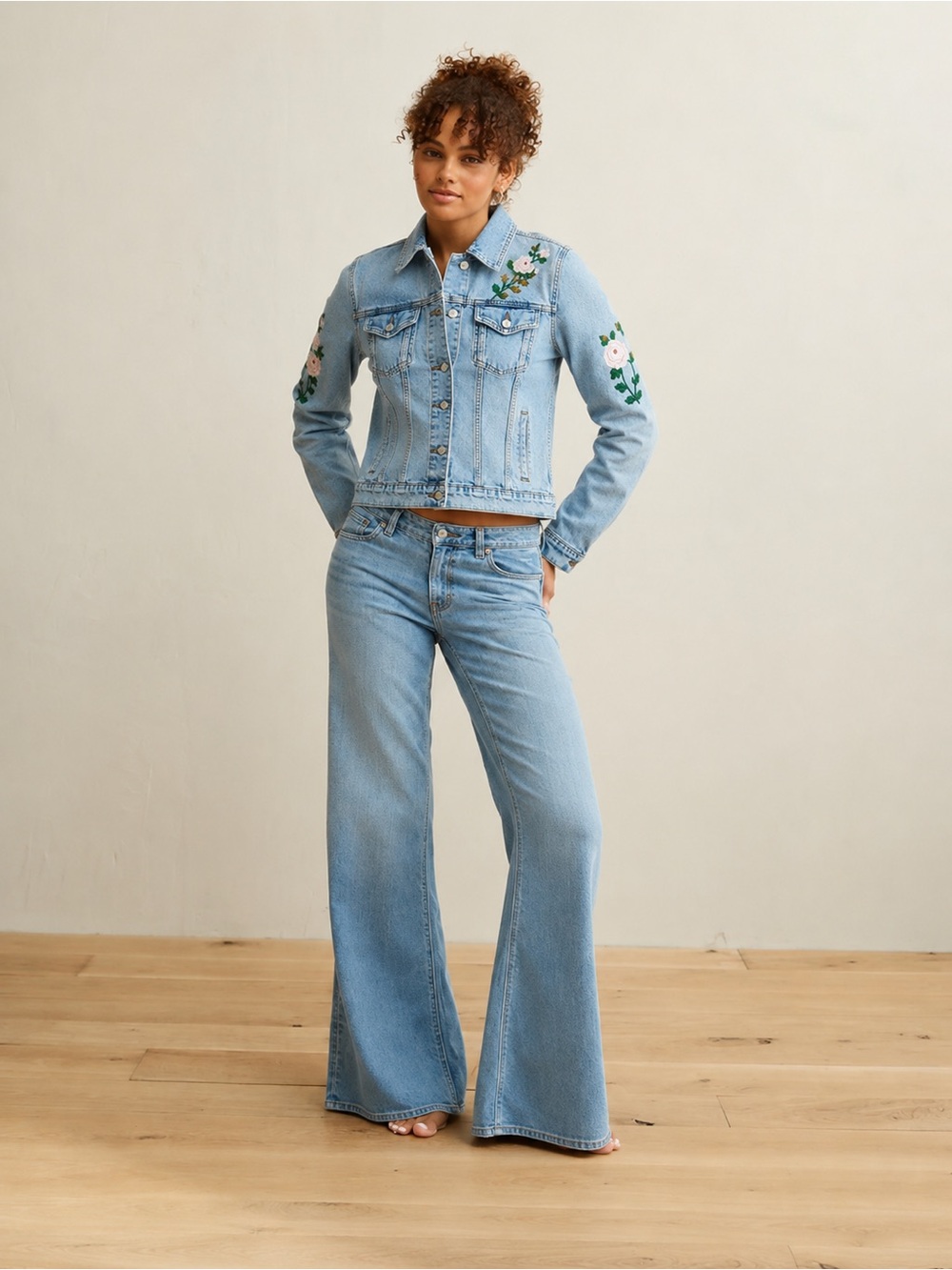 Forever 21 & J.Galt Shanghai Denim Set Size Small Blue Embroidered Flare